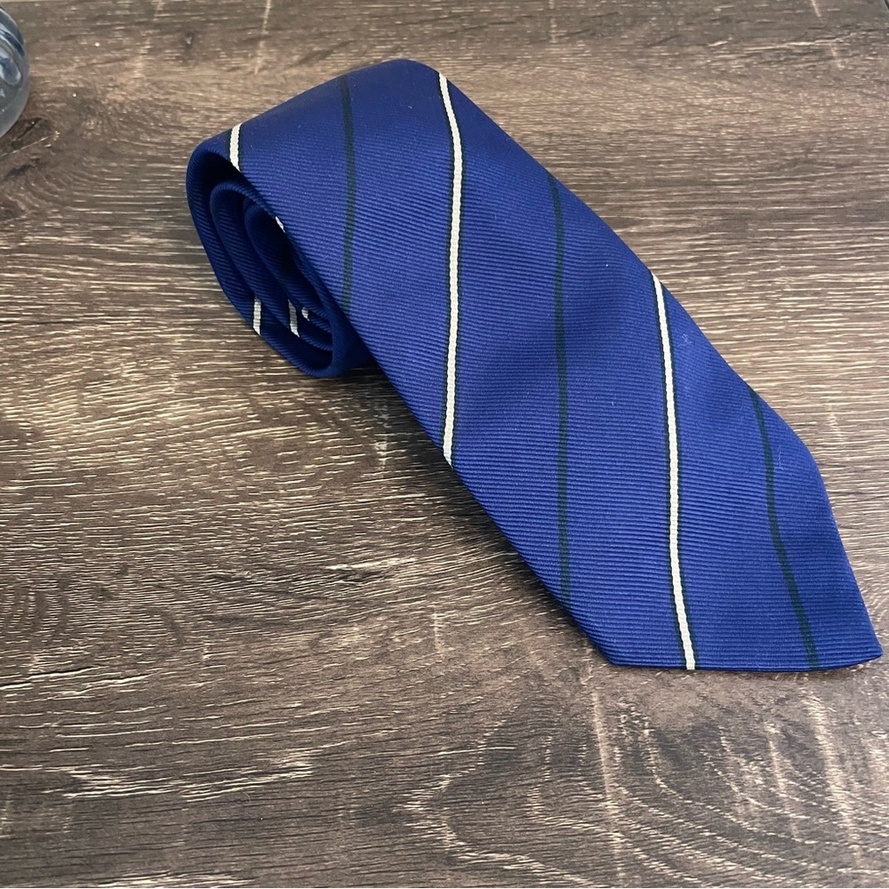 Vintage Charles Hill Handmade in‎ England 100% Silk Blue Striped Repp Tie